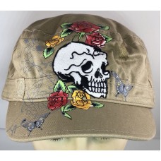 Hard Rock Park Skull Design Mujer Adj Ball Cap Khaki Hat with Peace Sign & Roses  eb-39650312